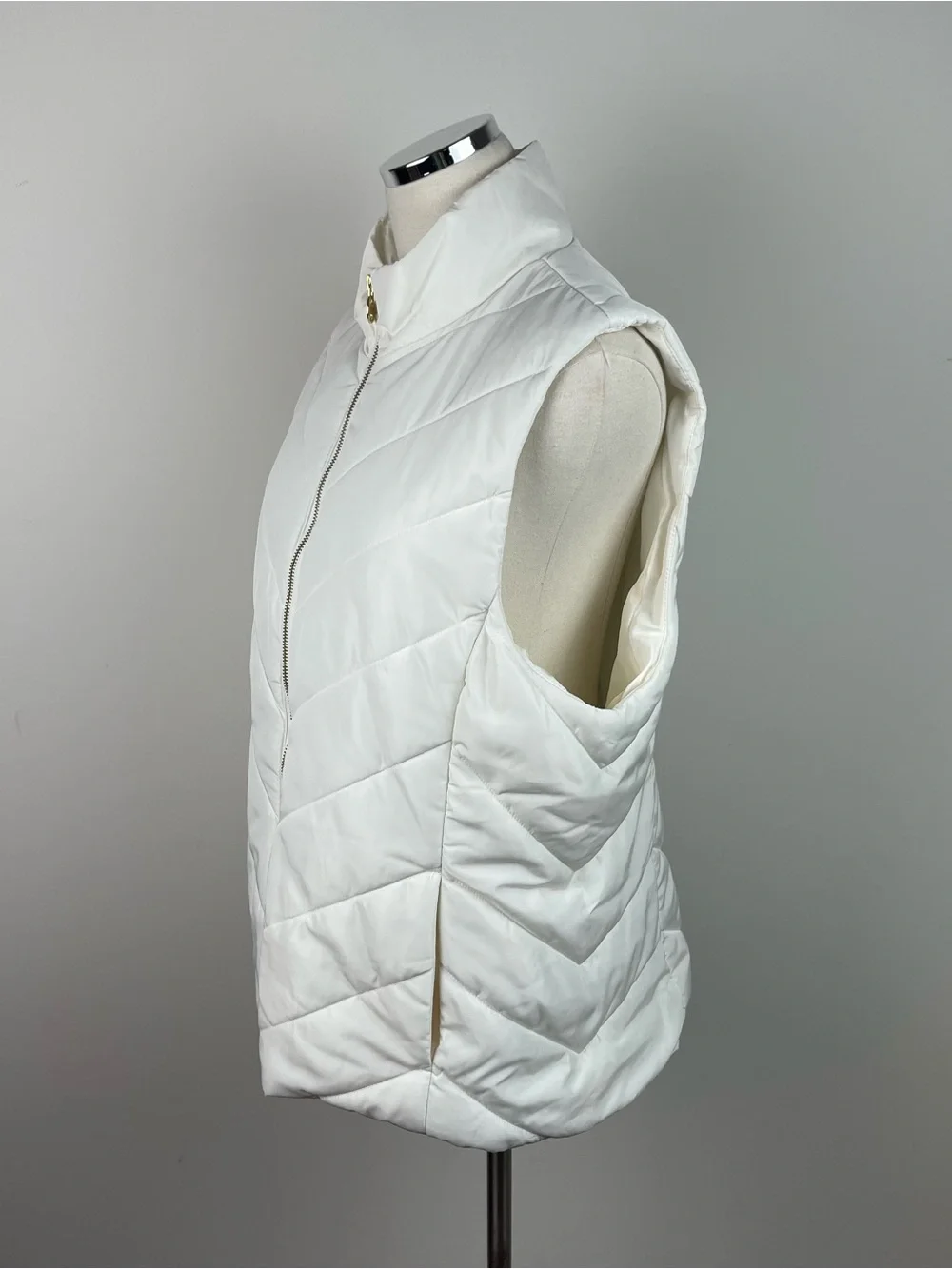Michael Kors White Cream Gold Full Zip Puffer Vest Women XL Extra Large